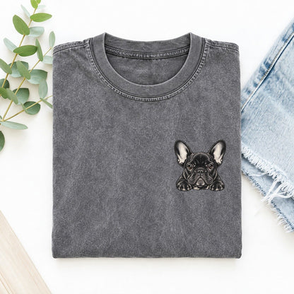 French Bulldog Left Chest Vintage T-shirt – Grey