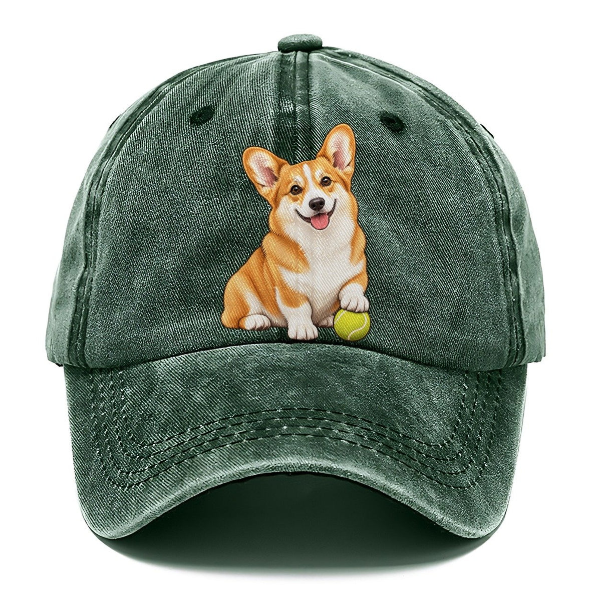 Happy Corgi with Tennis Ball Classic Cap – Forest Mist