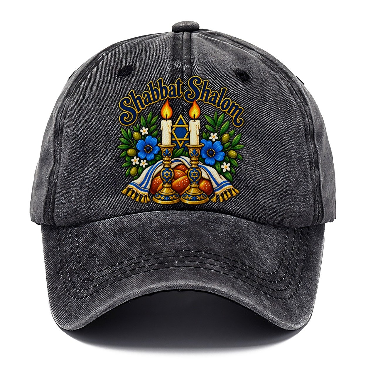 Shabbat Shalom Candles Judaism Heritage Classic Cap – Graphite