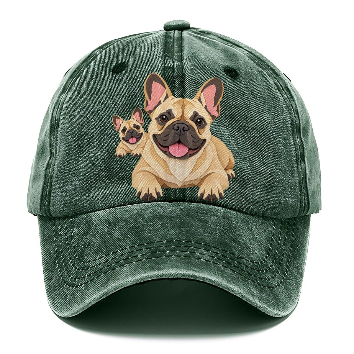 Cut-Paper Collage French Bulldog Lying Down Classic Cap – Forest Mist