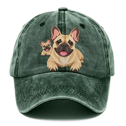 Cut-Paper Collage French Bulldog Lying Down Classic Cap – Forest Mist