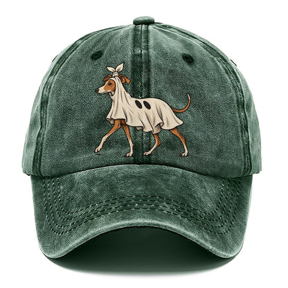 One Italian Greyhound In Halloween Costume Ghost Costume With A Jaunty Knot Tied On Top Halloween Dog Parade Classic Cap – Forest Mist