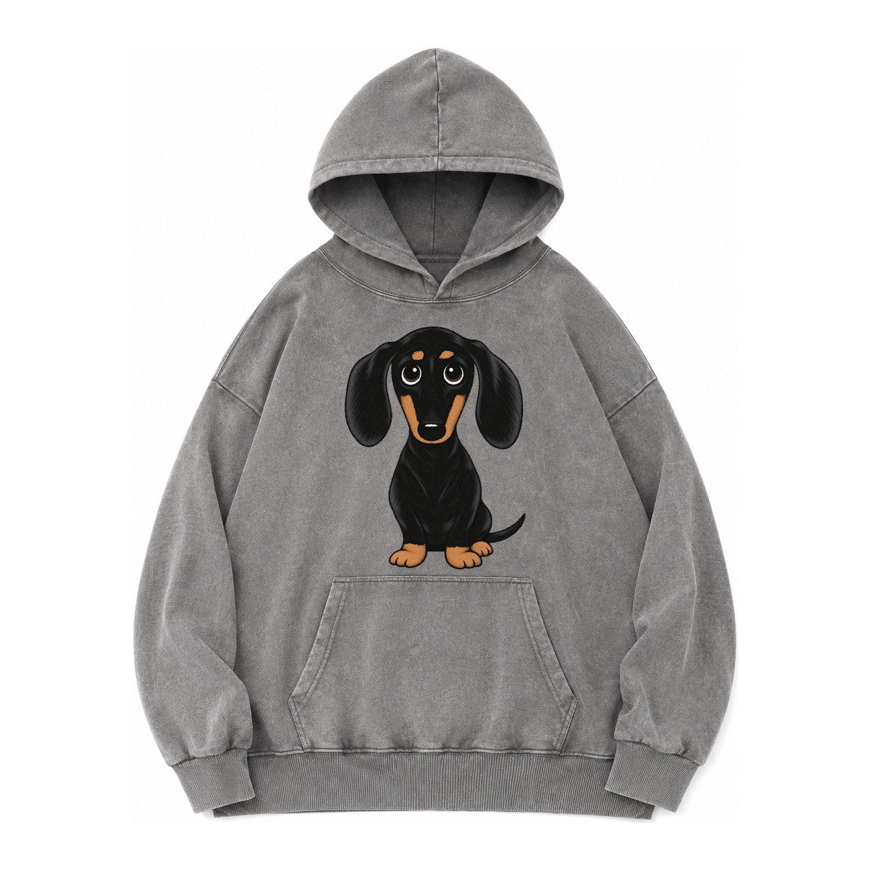 Vintage Style Dachshund Print Vintage Washed Hoodie – Grey