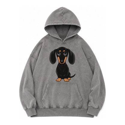 Vintage Style Dachshund Print Vintage Washed Hoodie – Grey