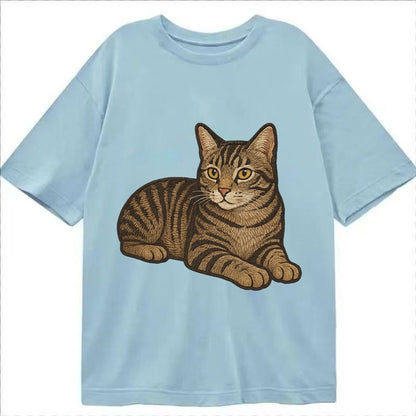 Manx Tailless Round Rump Relaxed Lying Down With Head Up Emb Classic T-shirt – Light Blue