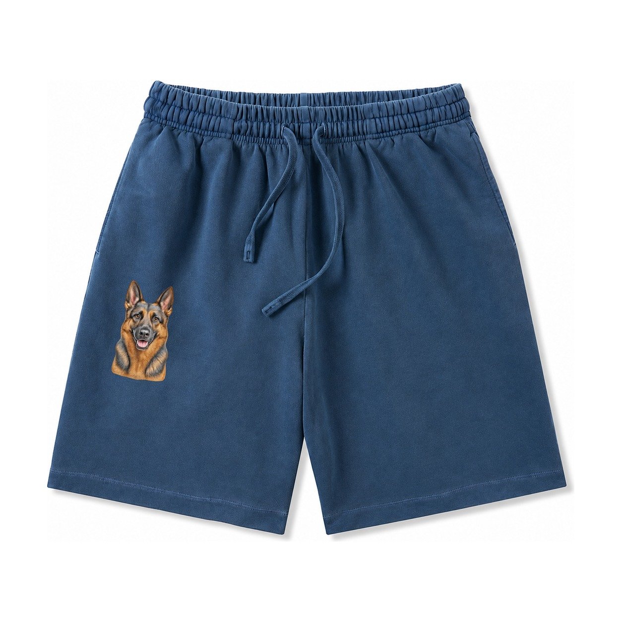 German Shepherd Portrait Washed Shorts – Denim Blue