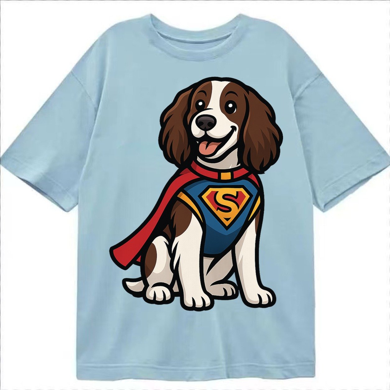 Springer Spaniel Friendly Hero Sitting Attentive With Paws V Classic T-shirt – Light Blue