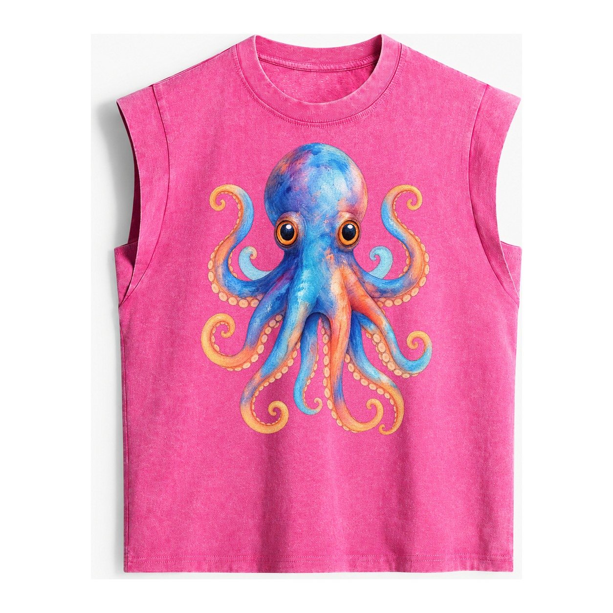 Octopus Cute Vintage Washed Tank – Pink