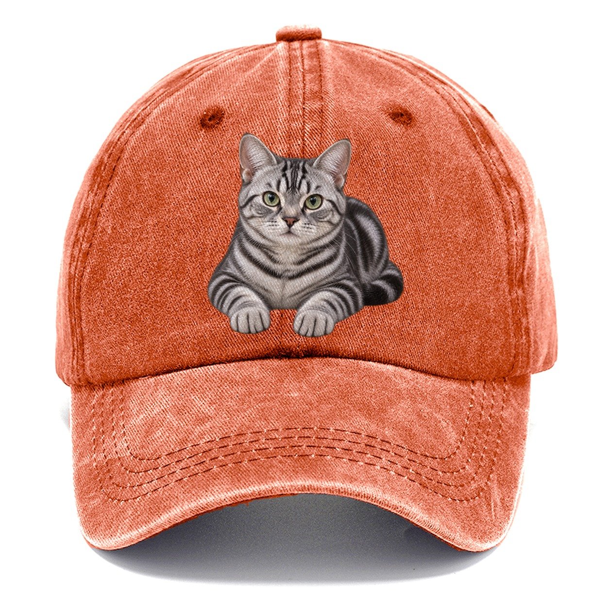American Shorthair Reclining Paws Forward Realistic Cat Portrait Classic Cap – Terracotta Clay