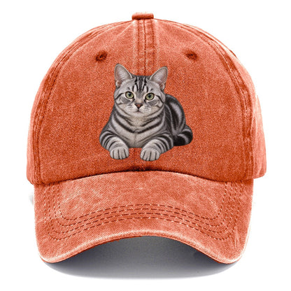 American Shorthair Reclining Paws Forward Realistic Cat Portrait Classic Cap – Terracotta Clay