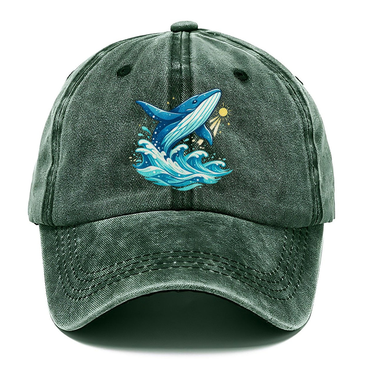 Vintage Whale Ocean Waves Classic Cap – Forest Mist