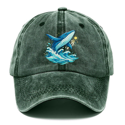 Vintage Whale Ocean Waves Classic Cap – Forest Mist