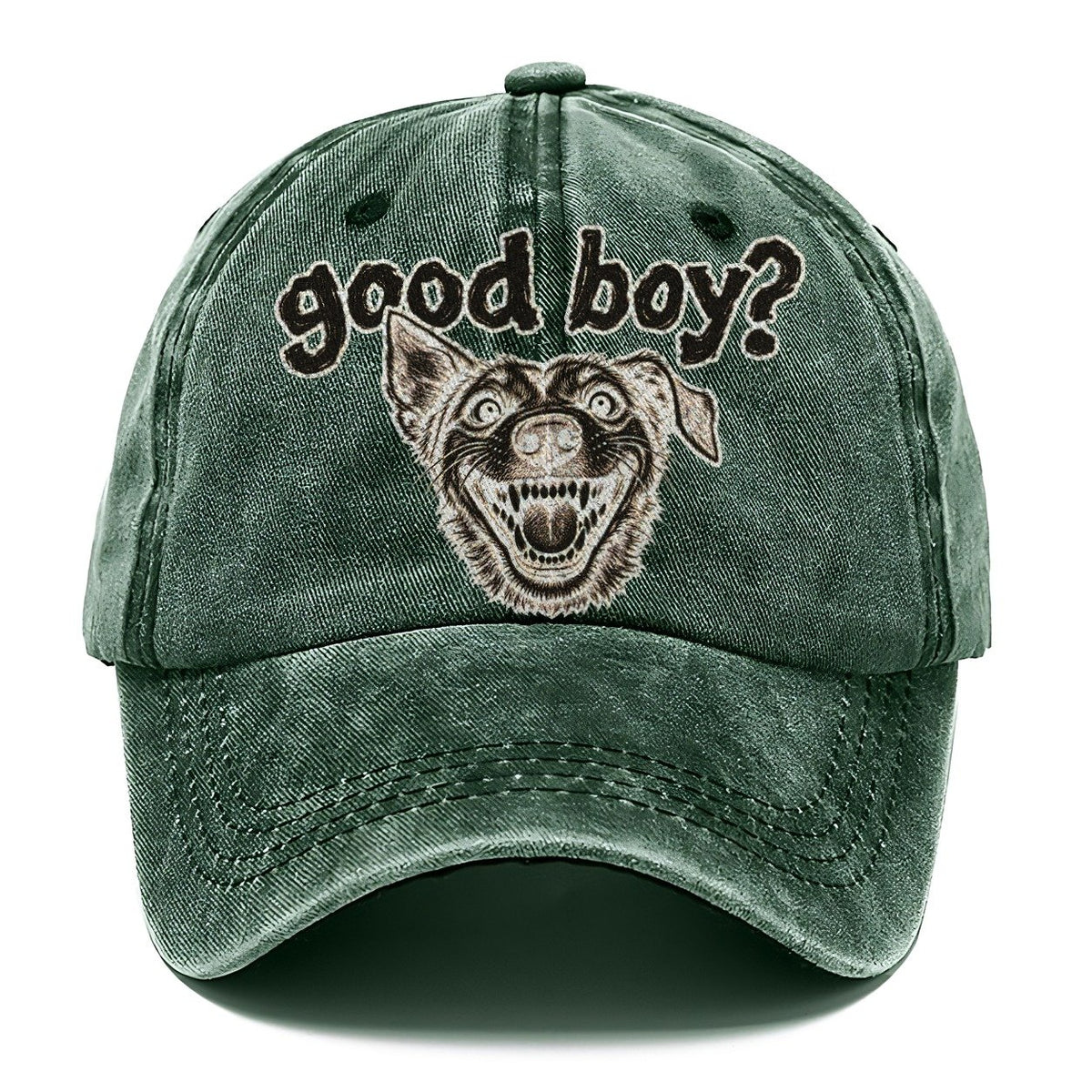 A Wide Eyed Feral Mongrel Head Grinning Straight At The Viewer Bark For Me Classic Cap – Forest Mist