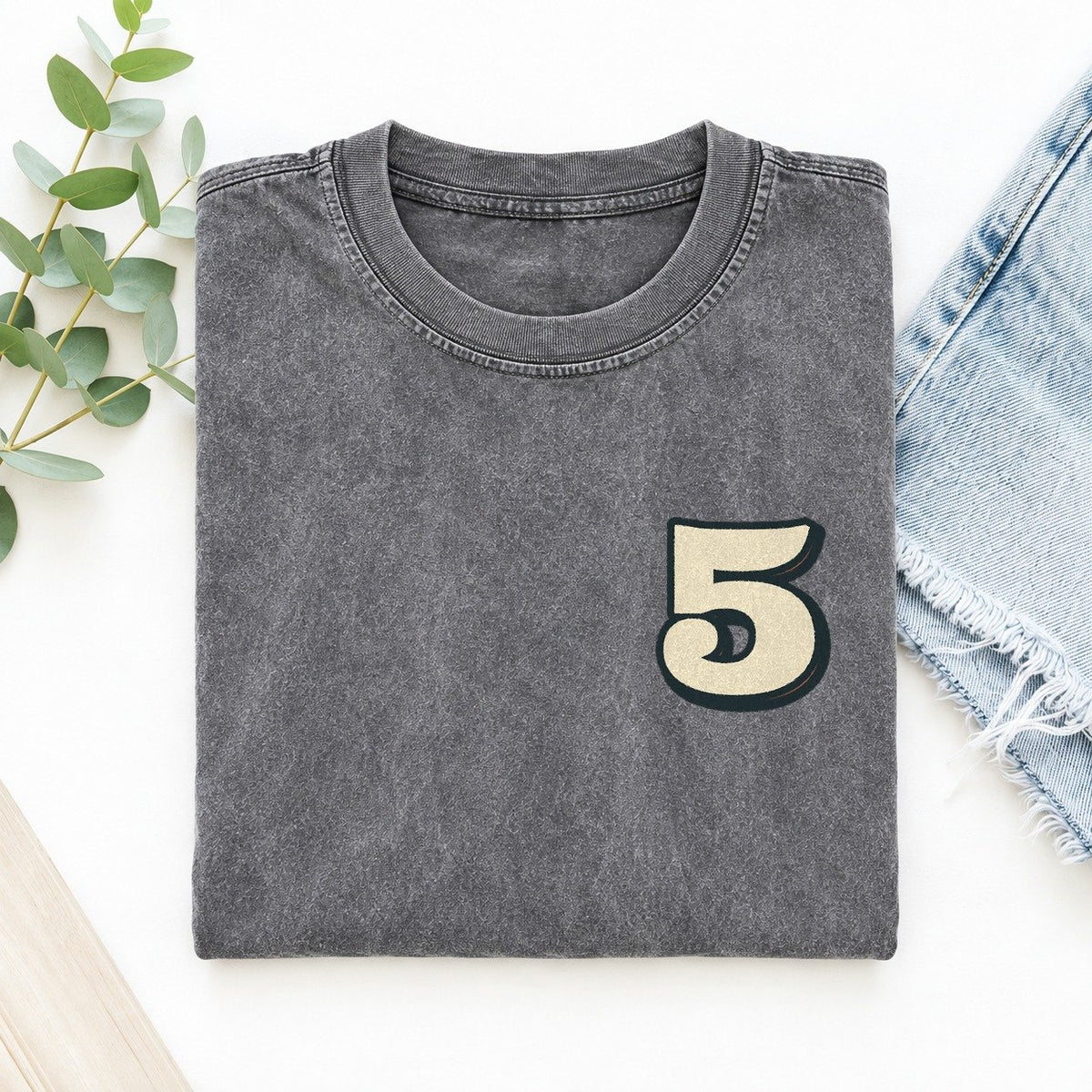 Number 5 Left Chest Vintage T-shirt – Grey