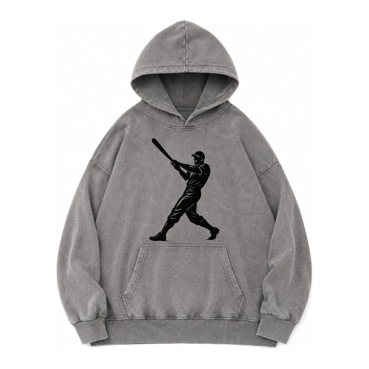 Baseball Batter In Full Swing Vintage Washed Hoodie – Grey