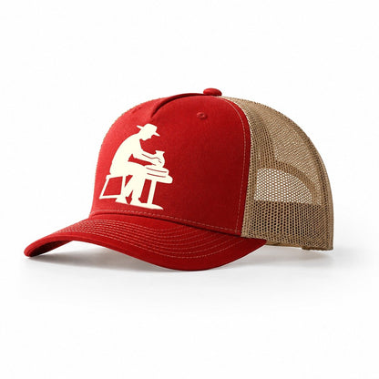 Potter Shaping Clay On Wheel Trucker Hat – Red-Khaki