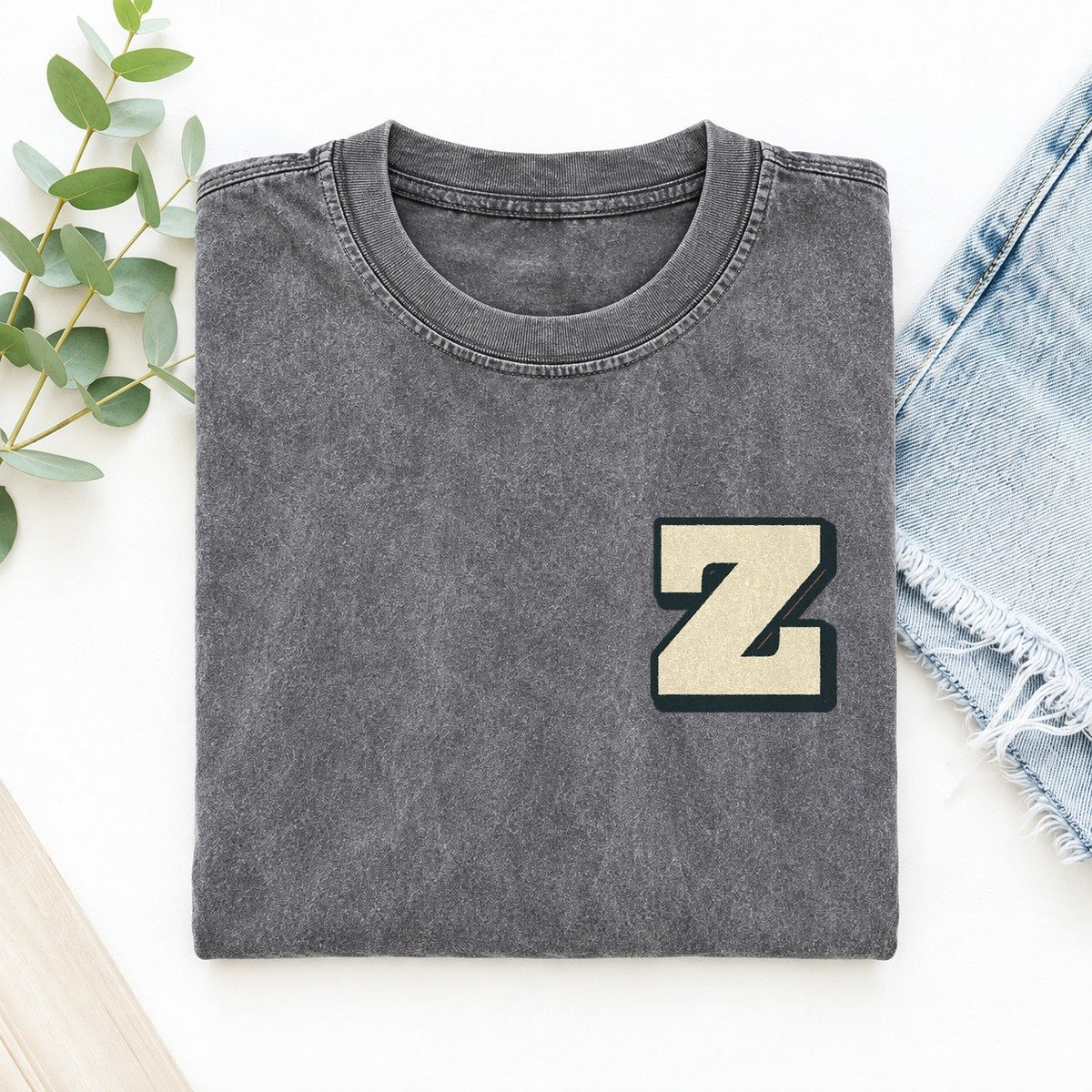 Initial Z Left Chest Vintage T-shirt – Grey