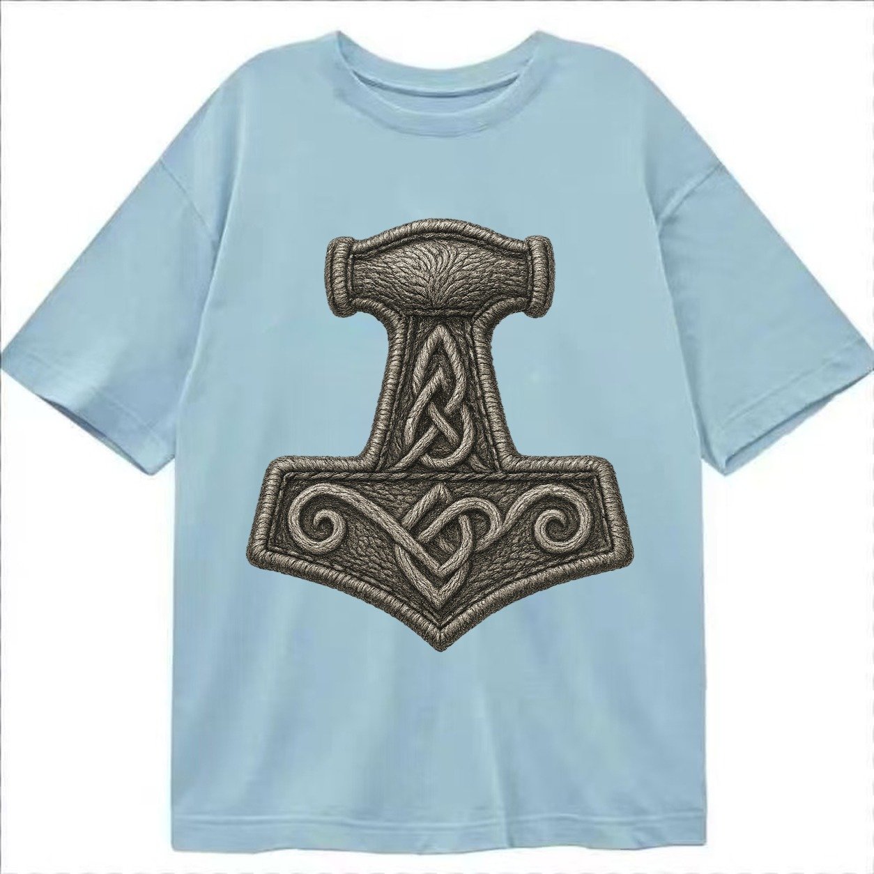 Mjolnir Thors Hammer Silver Thread Norse Protection Classic T-shirt – Light Blue