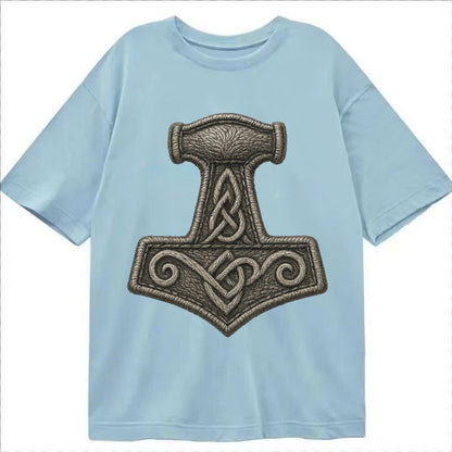 Mjolnir Thors Hammer Silver Thread Norse Protection Classic T-shirt – Light Blue