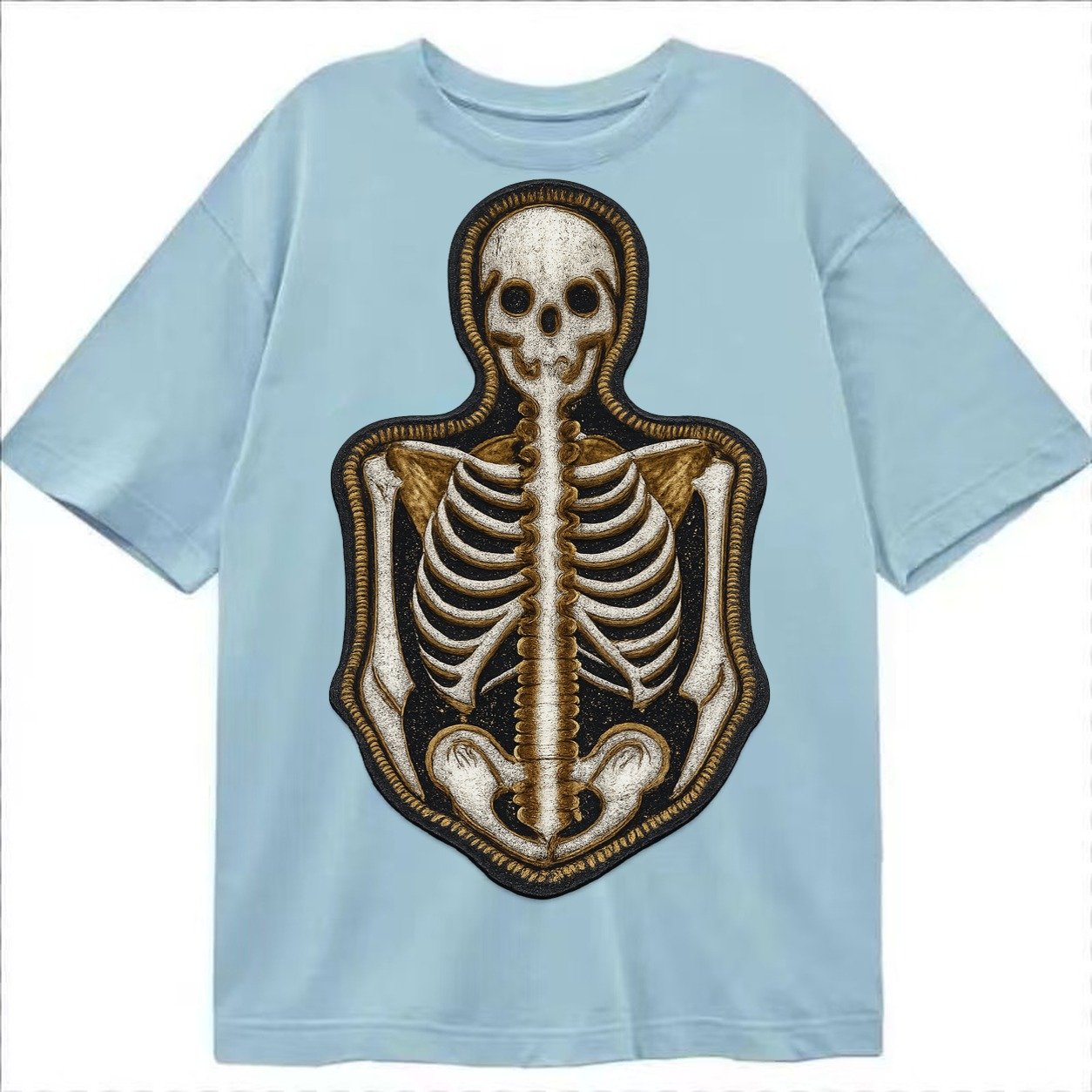 Embroidered Patch Design Skeleton Bones Skeletal System In W Classic T-shirt – Light Blue
