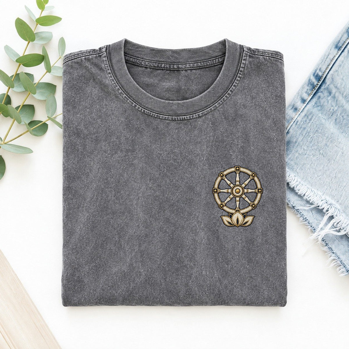 Dharma Lotus Symbol Emblems Left Chest Vintage T-shirt – Grey