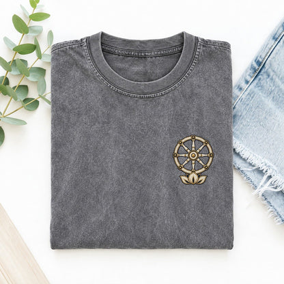 Dharma Lotus Symbol Emblems Left Chest Vintage T-shirt – Grey