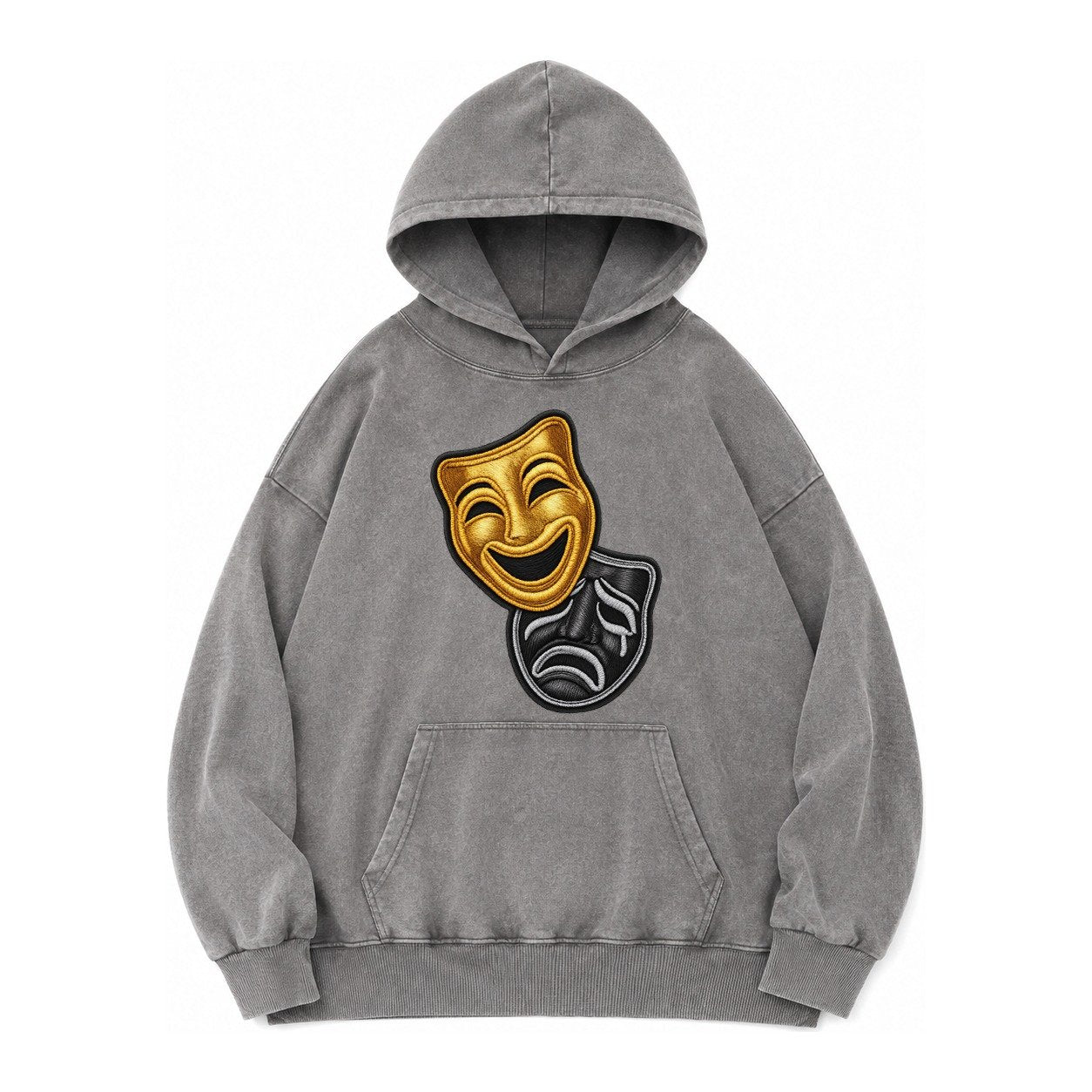 Broadway Masks Comedy Tragedy Masks In Gold And Black Theate Vintage Washed Hoodie – Grey