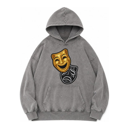 Broadway Masks Comedy Tragedy Masks In Gold And Black Theate Vintage Washed Hoodie – Grey
