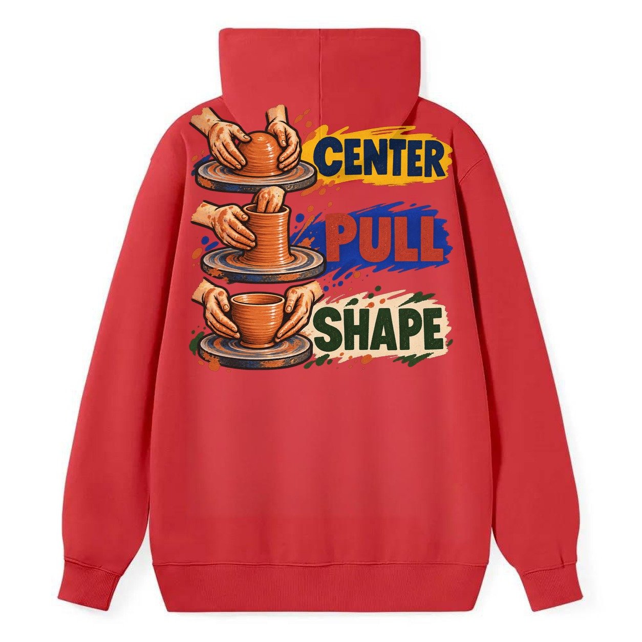 Center Pull Shape Clay Color Makers Classic Pullover Hoodie – Red