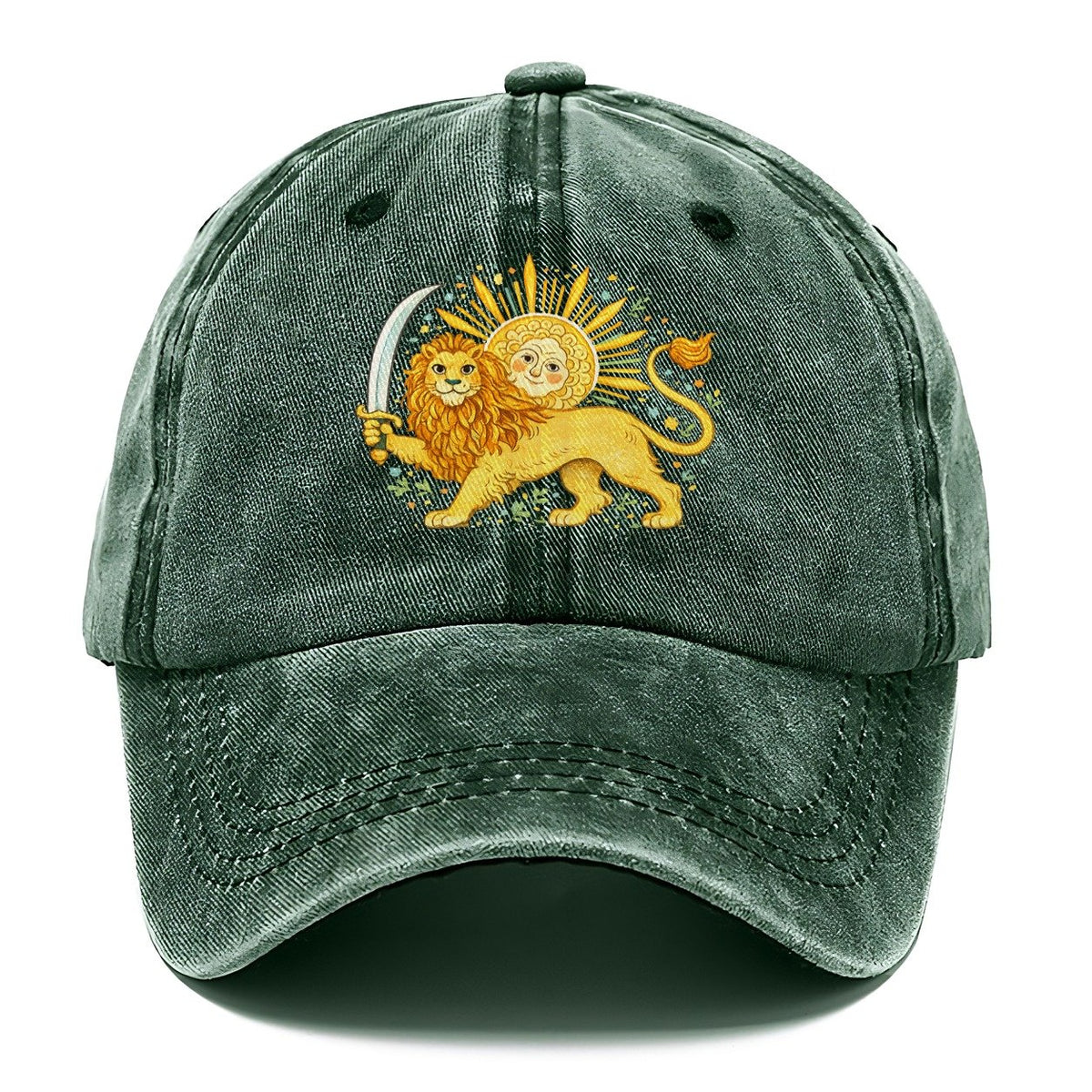 Sword-Wielding Lion Sun Emblem Classic Cap – Forest Mist