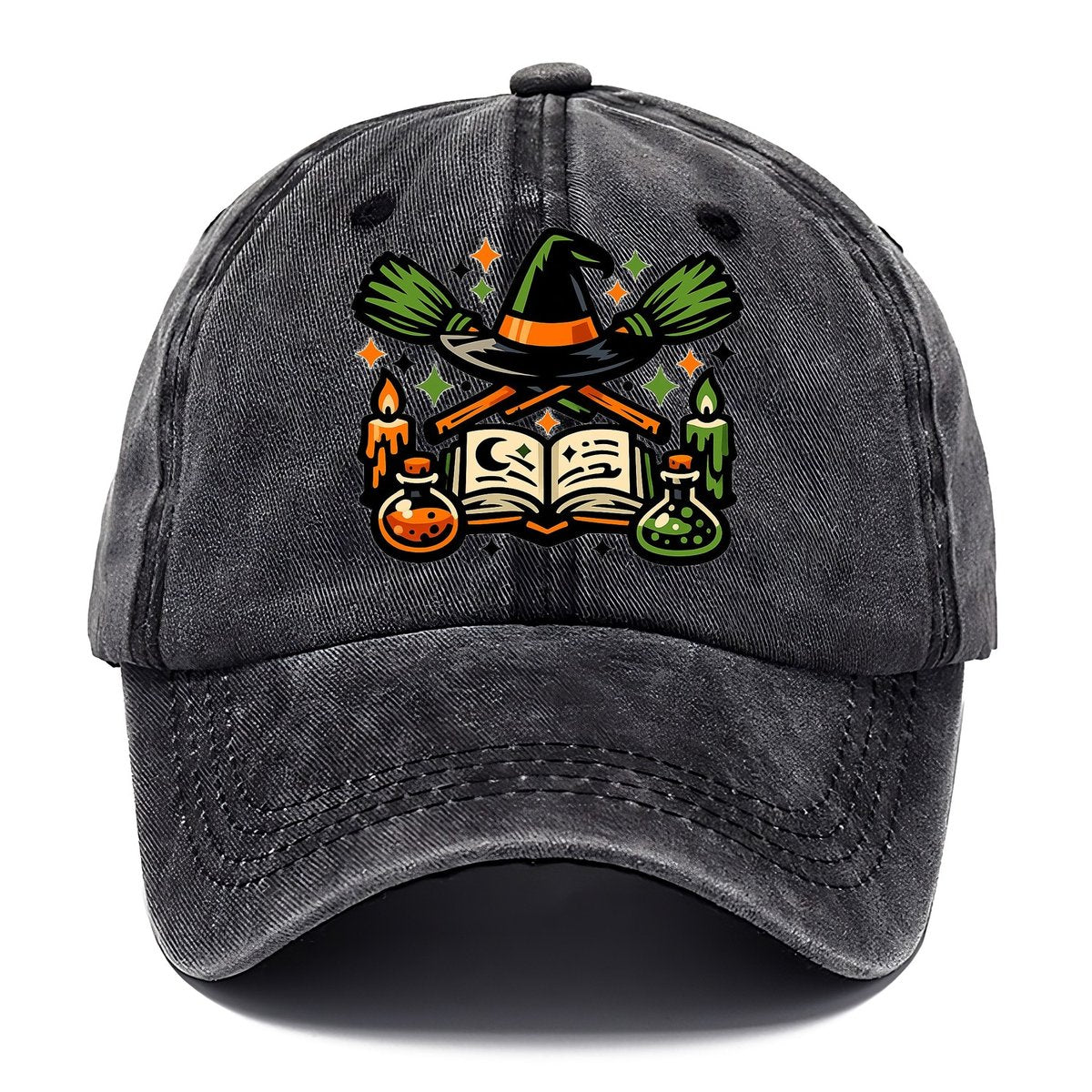Witch Spellbook Crossed Brooms Classic Cap – Graphite