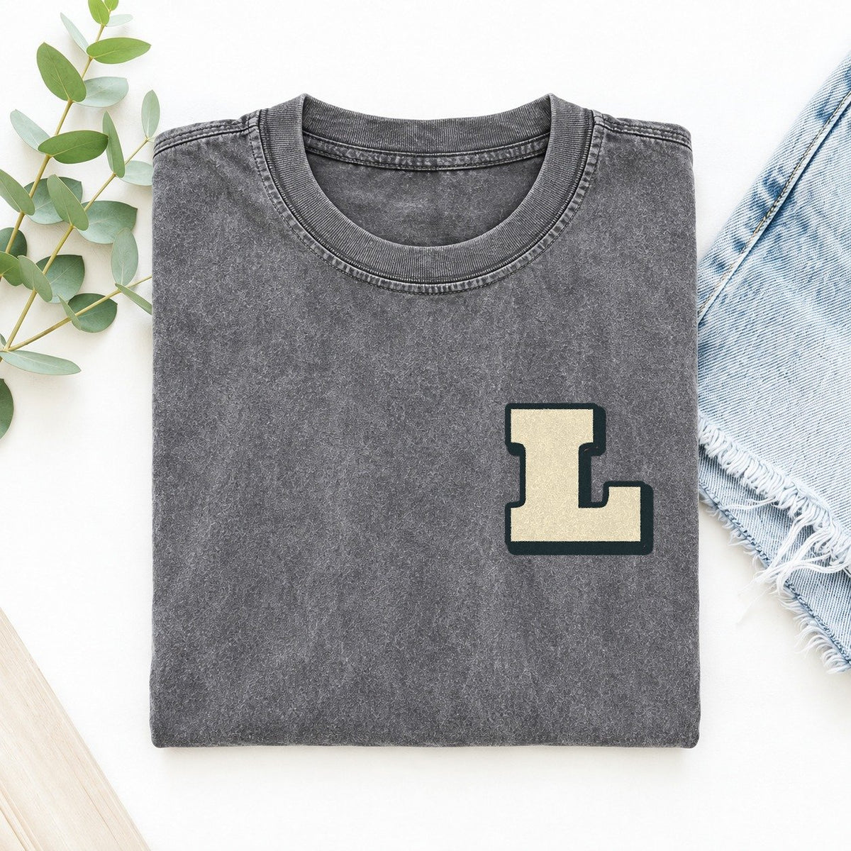 Initial L Left Chest Vintage T-shirt – Grey