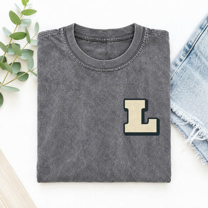 Initial L Left Chest Vintage T-shirt – Grey