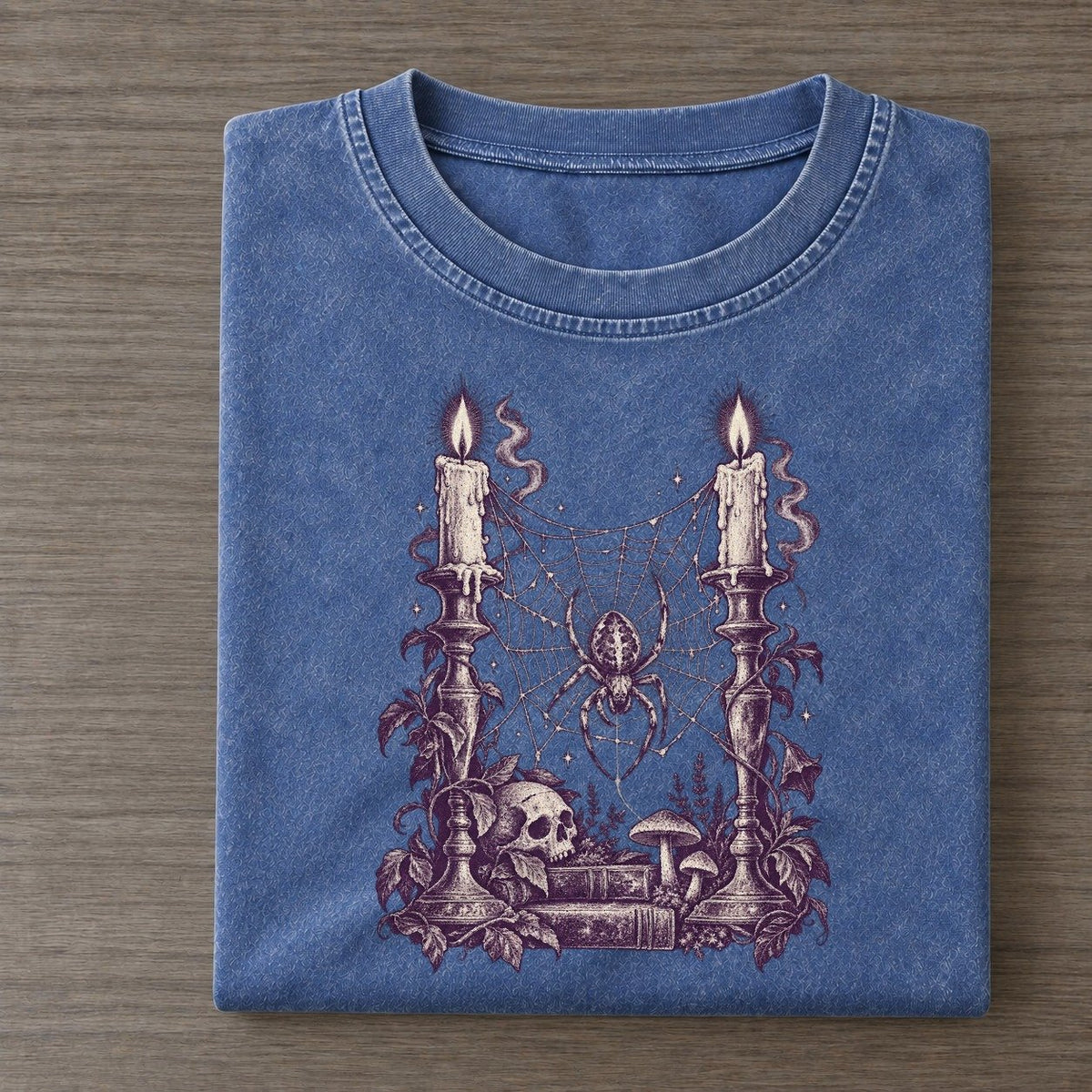 Spider Candlesticks Midnight Haunt Vintage T-shirt – Washed Blue