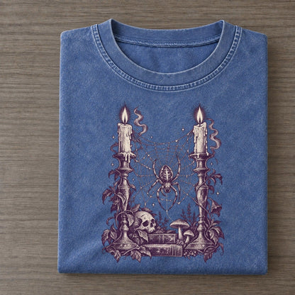 Spider Candlesticks Midnight Haunt Vintage T-shirt – Washed Blue