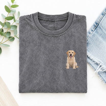 Labrador Sitting Left Chest Vintage T-shirt – Grey
