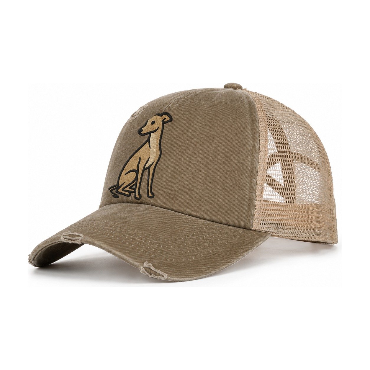 Whippet Fawn Colored Design Women's Ponytail Trucker Hat – Taupe Khaki