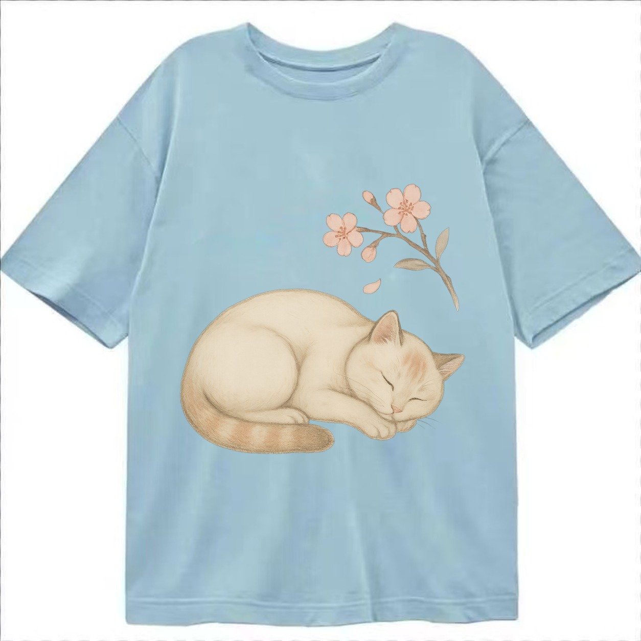 Zen Garden Cat Japanese Aesthetic Lying Peaceful Minimalist Classic T-shirt – Light Blue