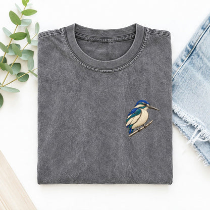 Kingfisher Reed Rest Keepsake Emblem Left Chest Vintage T-shirt – Grey