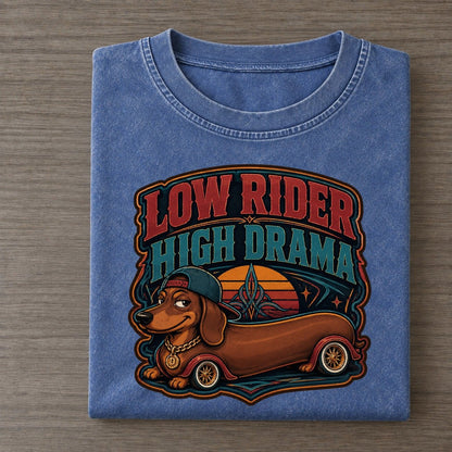 Low Rider High Drama Dachshund Vintage T-shirt – Washed Blue