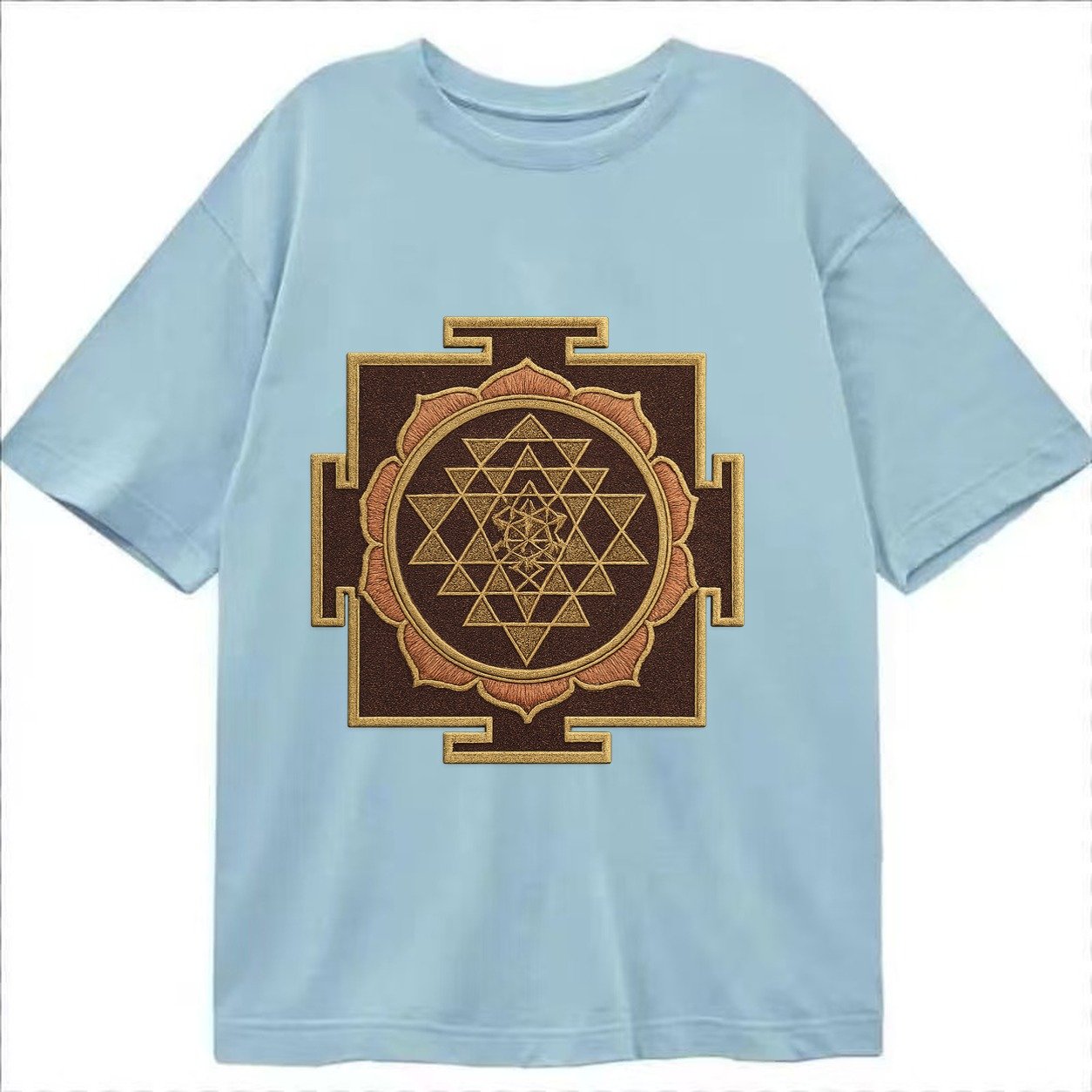 Sri Yantra Hindu Geometry Red And Gold Thread Divine Feminin Classic T-shirt – Light Blue