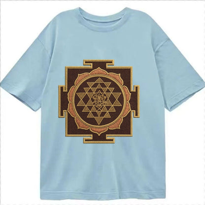 Sri Yantra Hindu Geometry Red And Gold Thread Divine Feminin Classic T-shirt – Light Blue