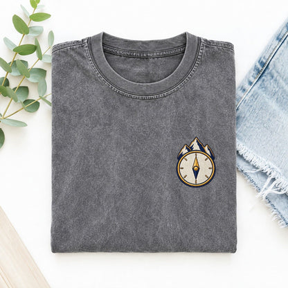 Mountain Compass Symbol Emblems Left Chest Vintage T-shirt – Grey