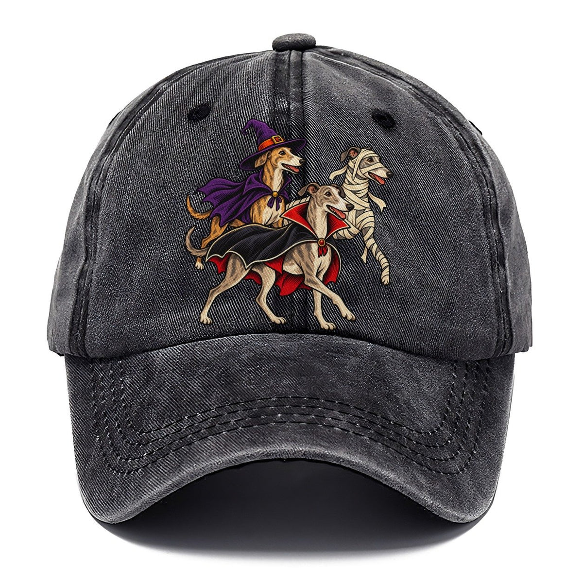 3 Greyhounds In Halloween Costumes Hdp 40 Parade Lineup Halloween Dog Parade Classic Cap – Graphite