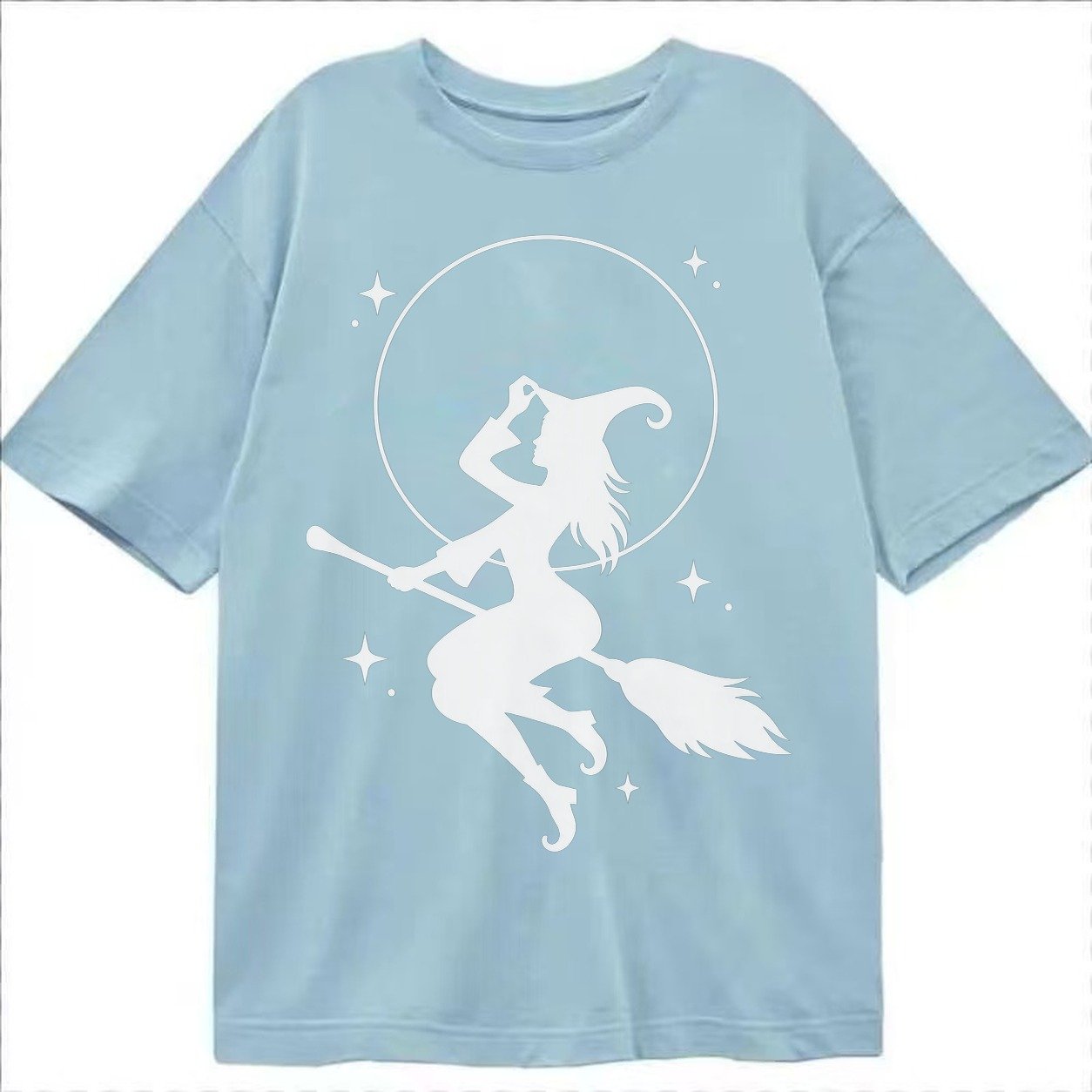 Witch On Broom Classic T-shirt – Light Blue