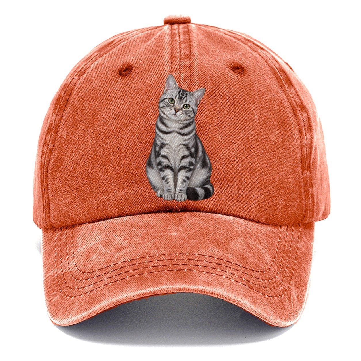American Shorthair Seated Portrait Realistic Cat Portrait Classic Cap – Terracotta Clay