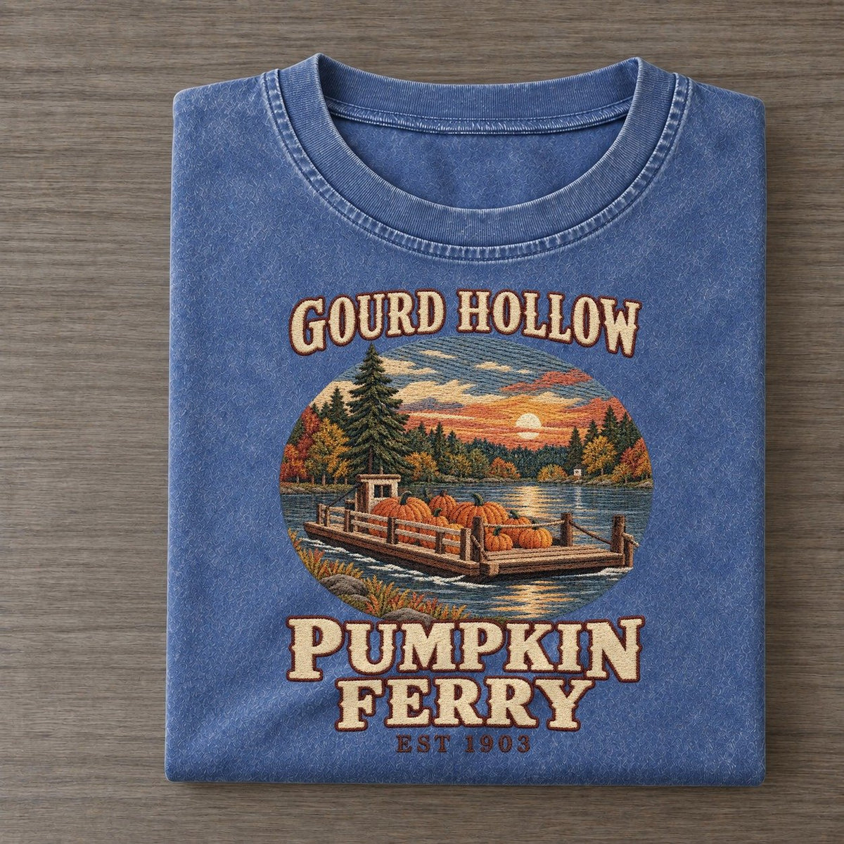 Pumpkin Ferry Gourd Hollow Vintage T-shirt – Washed Blue