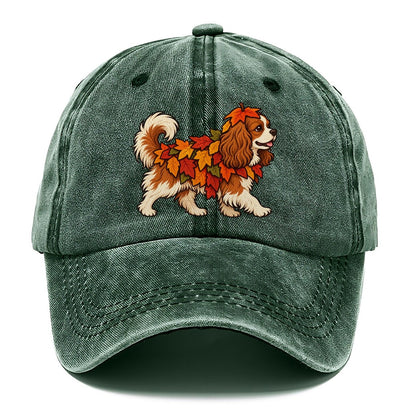 One Cavalier King Charles Spaniel In Halloween Costume Fallen Leaf Pile Costume With Orange And Red Felt Leaves Halloween Dog Parade Classic Cap – Forest Mist