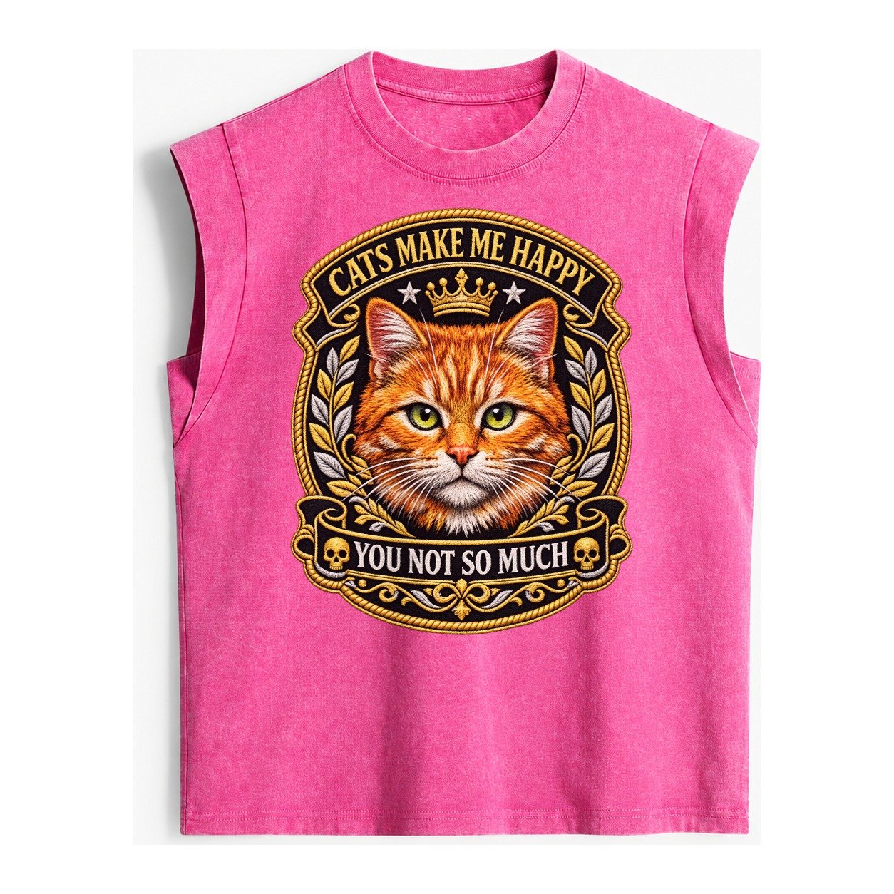Cats Make Me Happy You Not So Much Cat Face In Orange Cat Pr Vintage Washed Tank – Pink