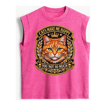 Cats Make Me Happy You Not So Much Cat Face In Orange Cat Pr Vintage Washed Tank – Pink